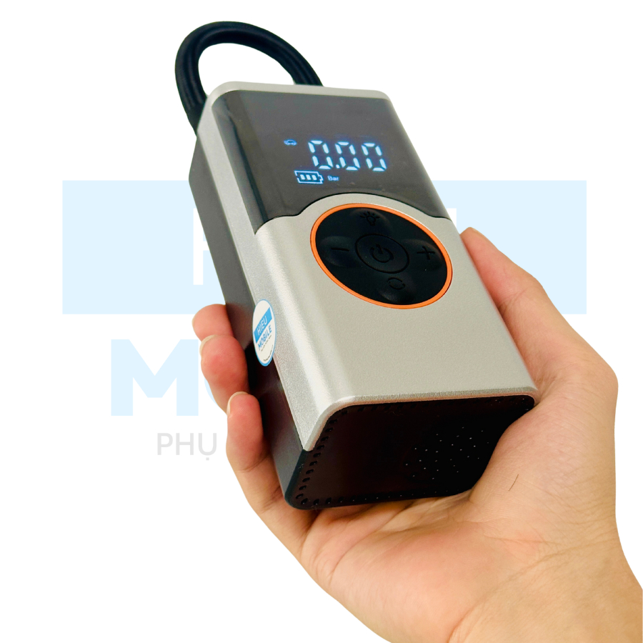 Bơm hơi điện tử mini ô tô, xe máy đa năng kiêm pin sạc dự phòng có đèn LED model 009
