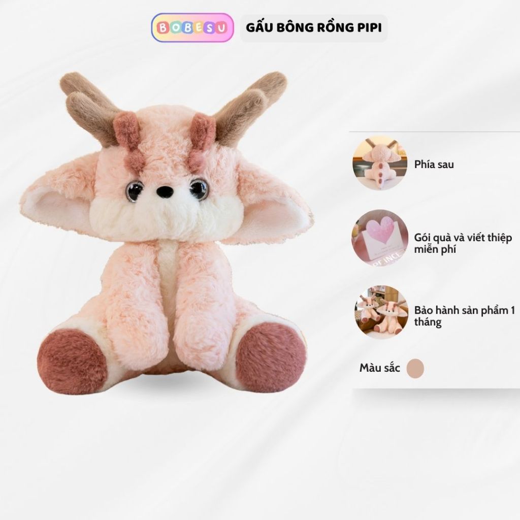 Gấu bông rồng pipi lông xù dễ thương, nhồi bông tuần lộc sừng dài quà tặng cho bạn trai, bạn gái,bé dịp noel, sinh nhật