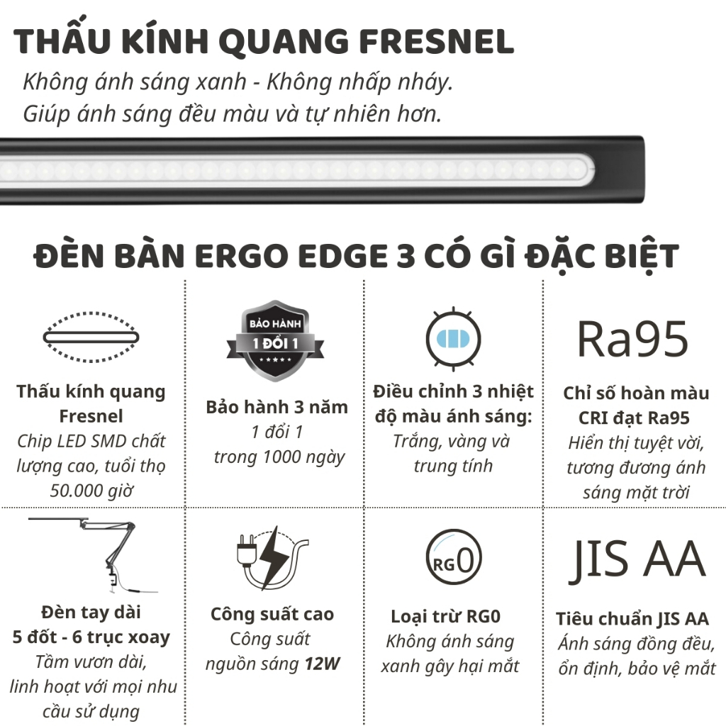 Ảnh Đèn bàn học Led bảo vệ mắt Ergo Edge 3 DandiHome chống cận để làm việc, đọc sách cao cấp có thể kéo dài và gấp gọn 3