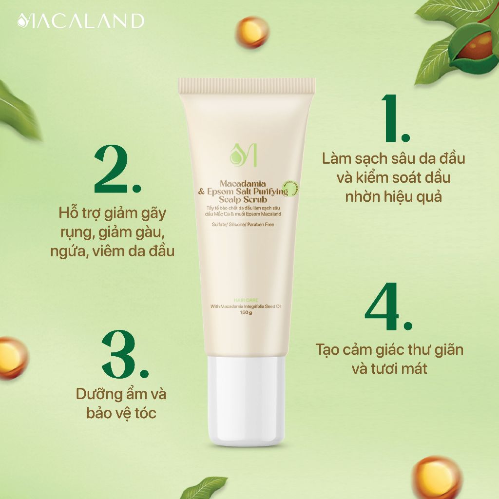 Ảnh Tẩy Tế Bào Chết Da Đầu Mắc Ca & Muối Epsom 150g MACALAND Làm Sạch, Giúp Tóc Chắc Khỏe 4