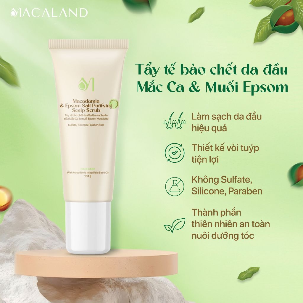 Ảnh Tẩy Tế Bào Chết Da Đầu Mắc Ca & Muối Epsom 150g MACALAND Làm Sạch, Giúp Tóc Chắc Khỏe 1