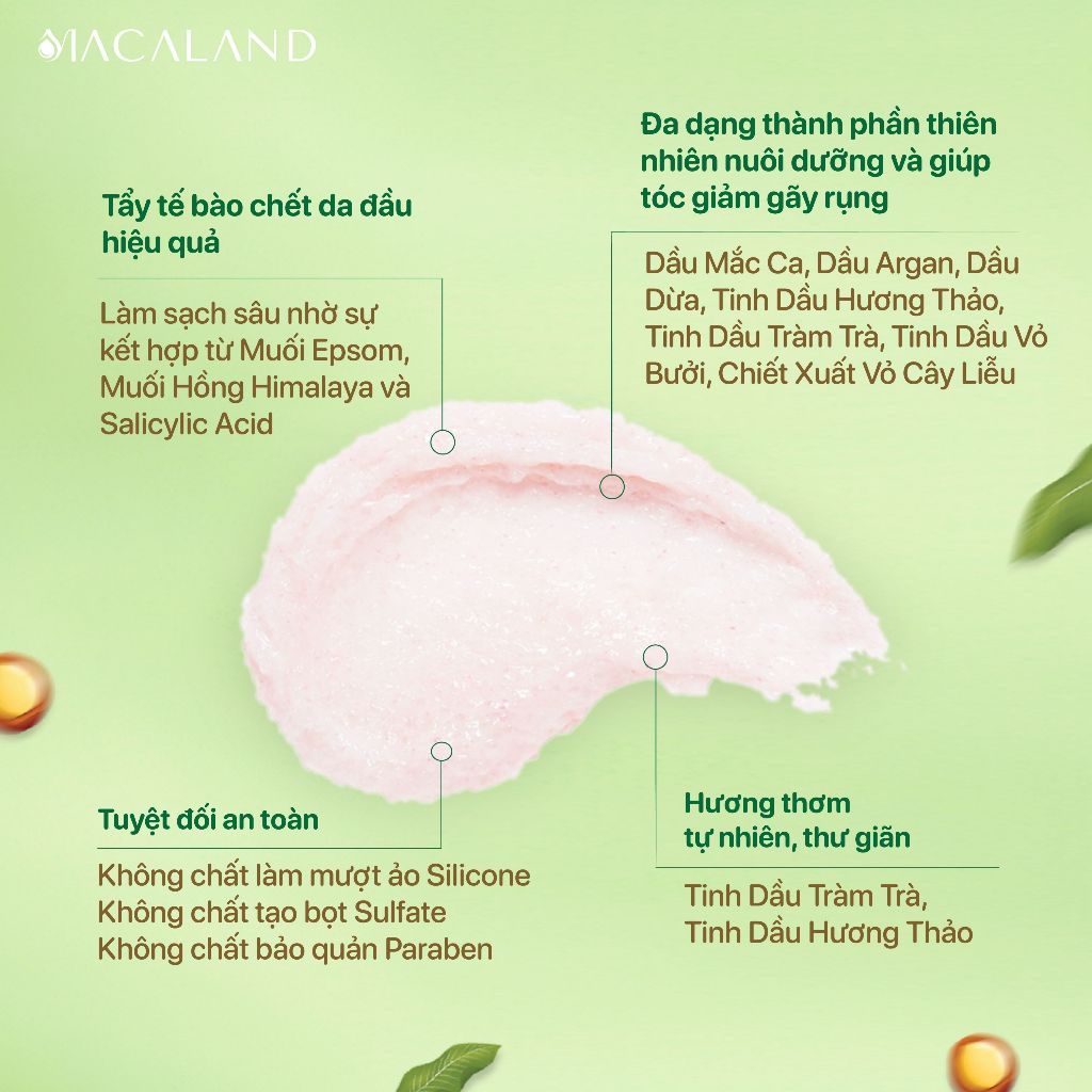 Ảnh Tẩy Tế Bào Chết Da Đầu Mắc Ca & Muối Epsom 150g MACALAND Làm Sạch, Giúp Tóc Chắc Khỏe 3