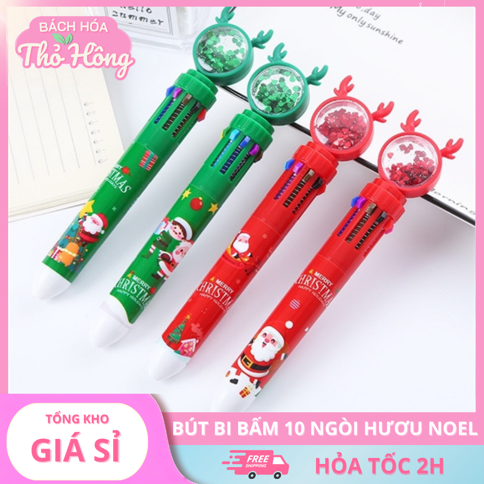3 Bút Bi Bấm 10 Ngòi Hươu Noel Dễ Thương