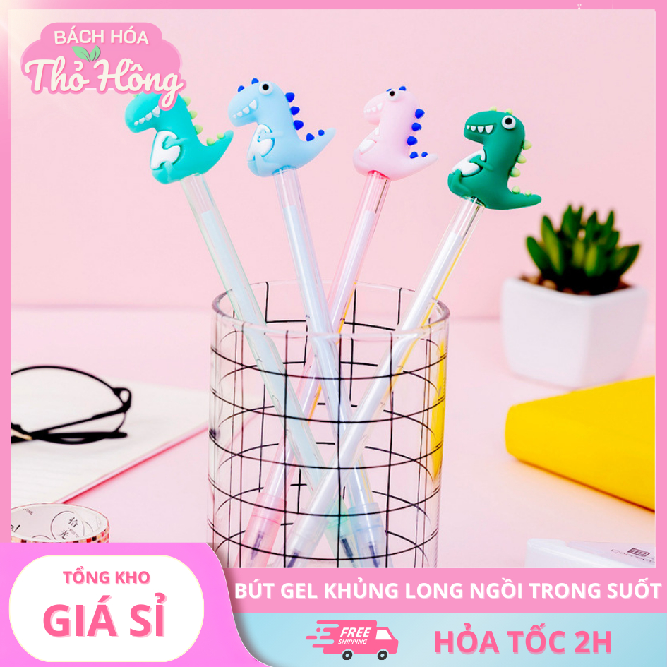 3 Bút Nước Gel Đen Khủng Long Ngồi Trong Suốt
