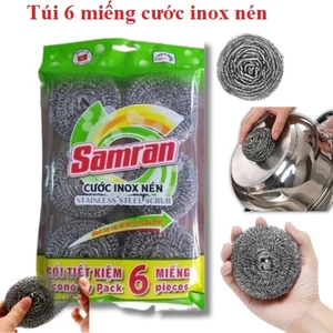 Túi 6 miếng cọ inox nén cho xoong nồi Samran, cọ xoong kim loại