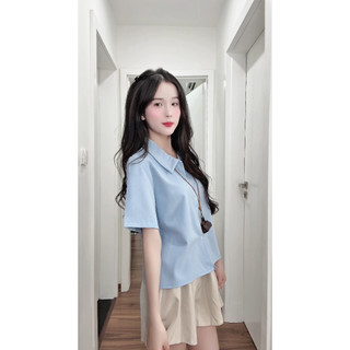 Áo sơ mi nữ cộc tay cổ baby có Bigsize 40-72kg form vừa HaChang - A35