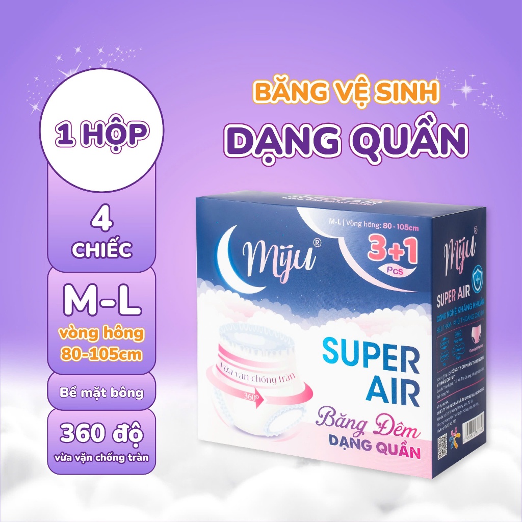 Băng vệ sinh quần Miju Siêu mỏng Size M -L -Dùng Đêm Cho Ngày “Dâu” Nhiều, ngủ ngon cả đêm, chống tràn hiệu quả đến 12H