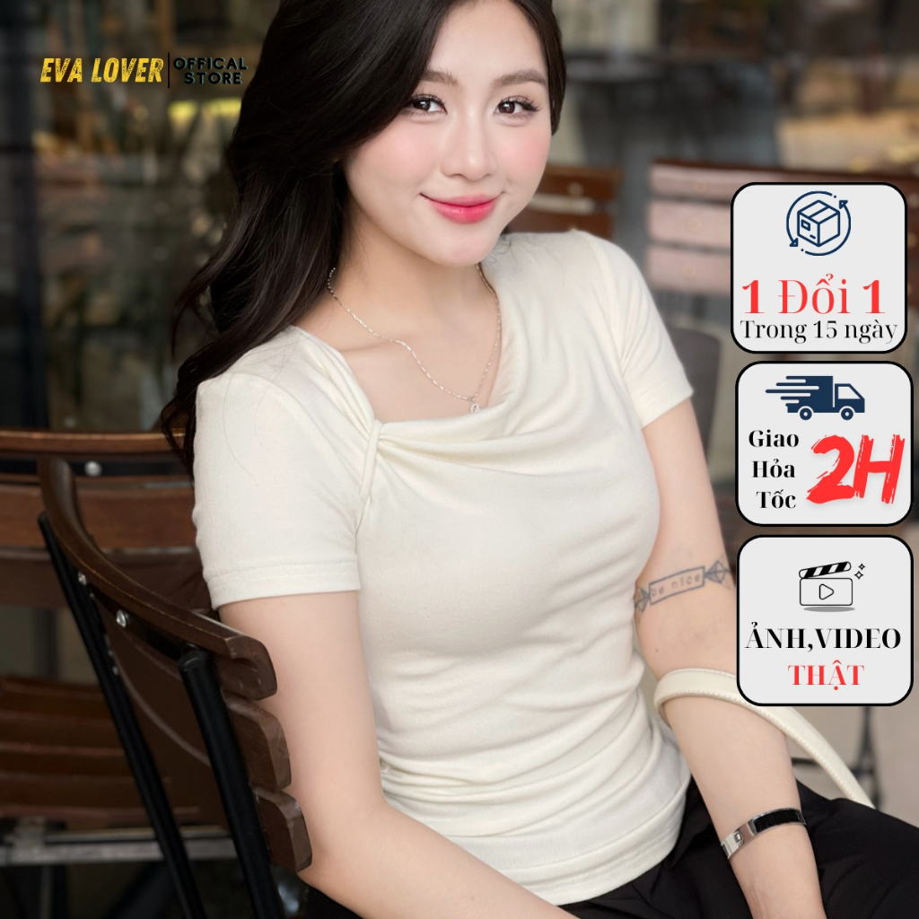 Ảnh Áo Thun Nữ Công Sở Nơ Vai Nhún Sườn Thiết Kế Thanh Lịch 275 | Áo Phông Dáng Ôm Mặc Đi Làm, Đi Chơi 1