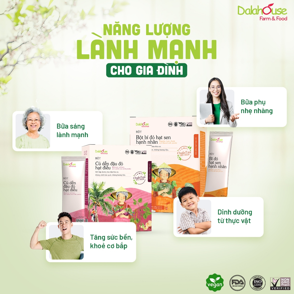 Ảnh Bột sữa hạt dinh dưỡng từ rau củ hữu cơ Dalahouse 200gr bí đỏ, hạt sen, hạnh nhân và củ dền đậu đỏ hạt điều 2