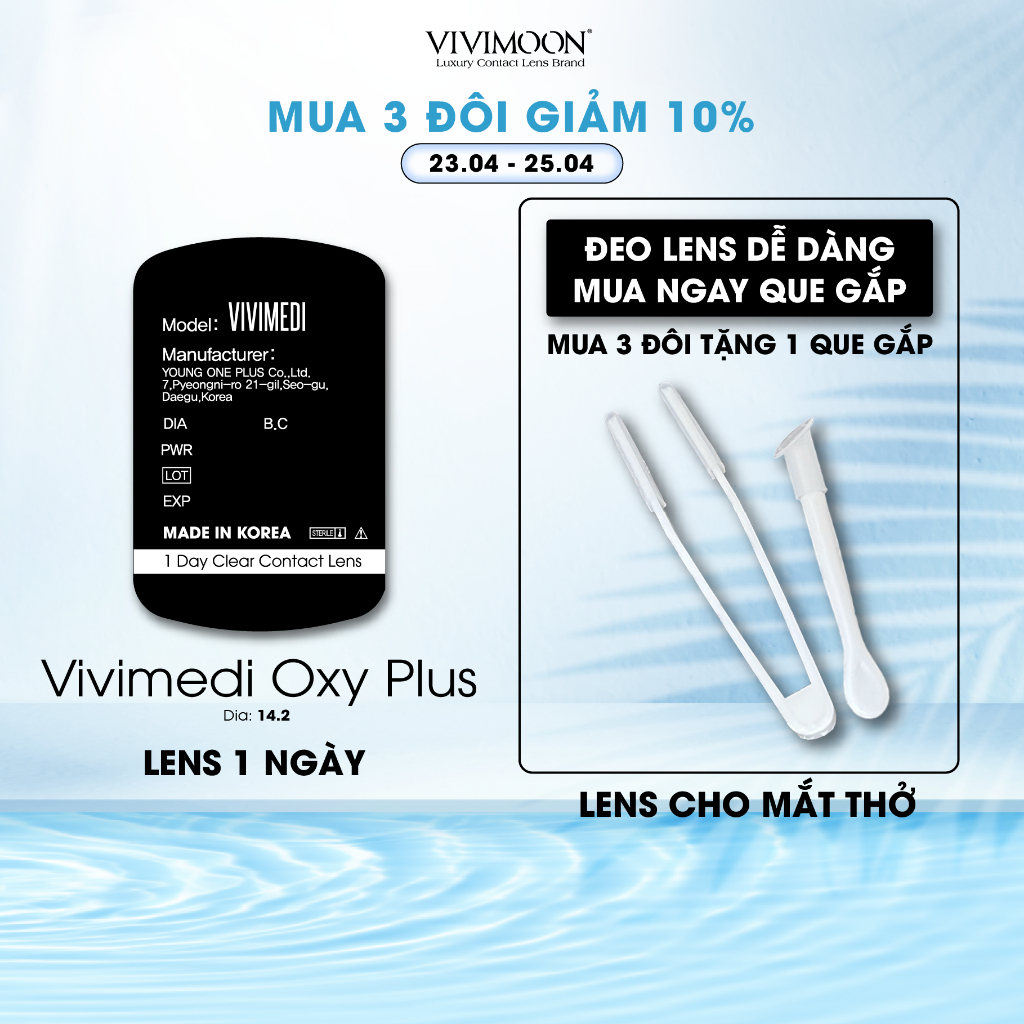 Ảnh Kính áp tròng VIVIMOON LENS trong suốt cận 1 ngày cho mắt thở Vivimedi Oxy Plus 24h (Giá 01 chiếc) 2