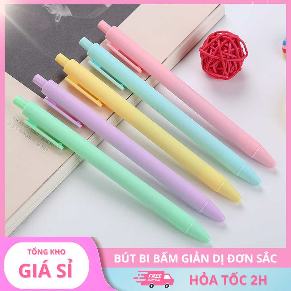 3 Bút Bi Bấm Mực Đen Đơn Sắc
