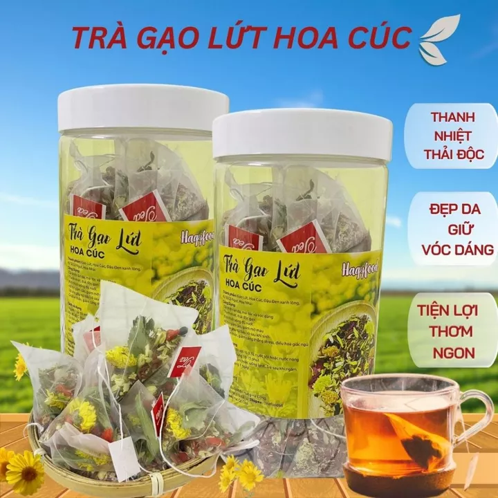 Trà Gạo Lứt Hoa Cúc Hộp 20 túi, Trà Thảo Mộc Hoa Cúc Gạo Lứt Đậu Đen Trà Giảm Cân Thải Độc Thanh Nhiệt Đẹp Da Onefood68