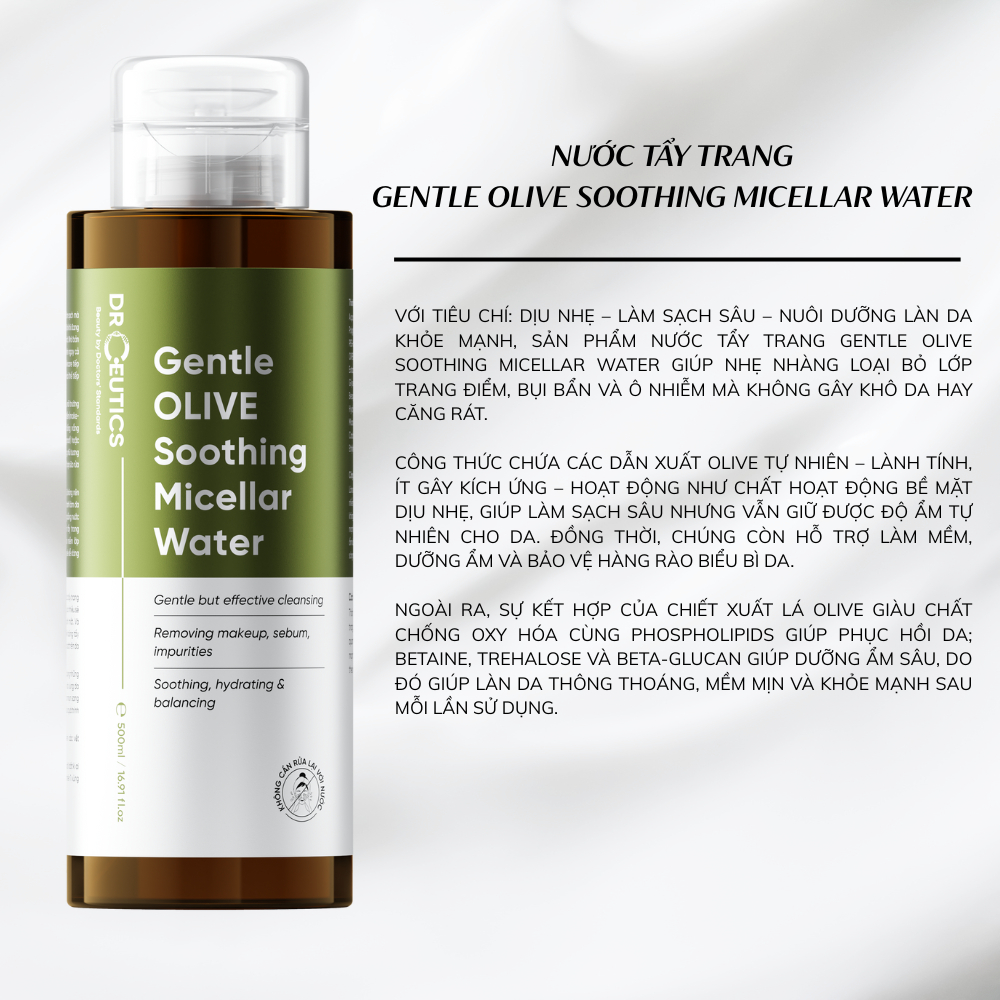 Ảnh Nước tẩy trang DRCEUTICS Ultra-Mild Olive Cleansing Water làm sạch sâu, không gây khô da 310ml, 500ml 1