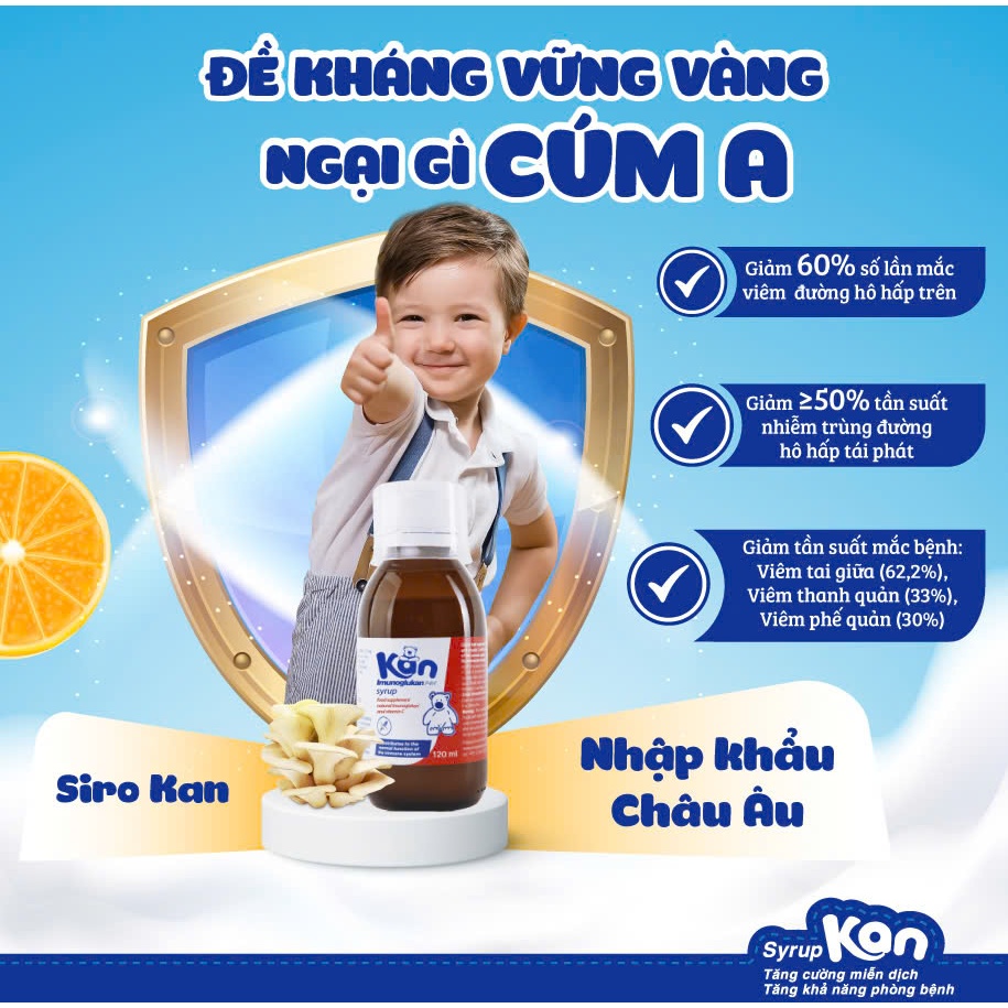 Siro Kan ImunoGlukan chai 120ml hỗ trợ miễn dịch nâng cao sức đề kháng cho bé trên 6 tháng tuổi
