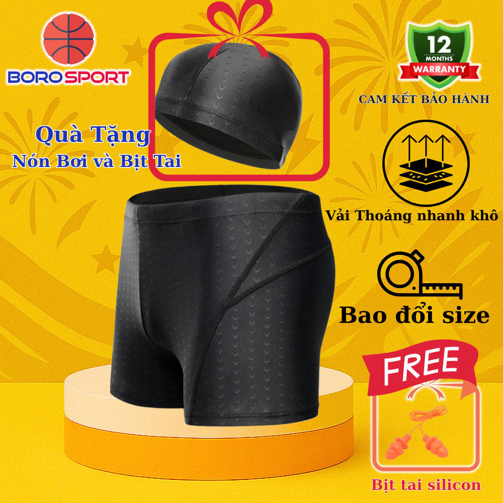 Ảnh Quần Bơi Nam Tặng Kèm Nón Bơi Bịt Tai Quần Bơi Nam 2 Lớp Ngắn Hoa Văn Vây Cá Mập Thoát Nước Nhanh Cleacco CMN Boro Sport 1