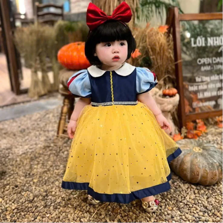 Váy Công Chúa Bạch Tuyết Kèm Cài 6-16 Kg,Váy Cho Bé Gái Đầy Tháng Sinh Nhật Dự Tiệc Chất Tafta Lưới(Bé Cưng Store)