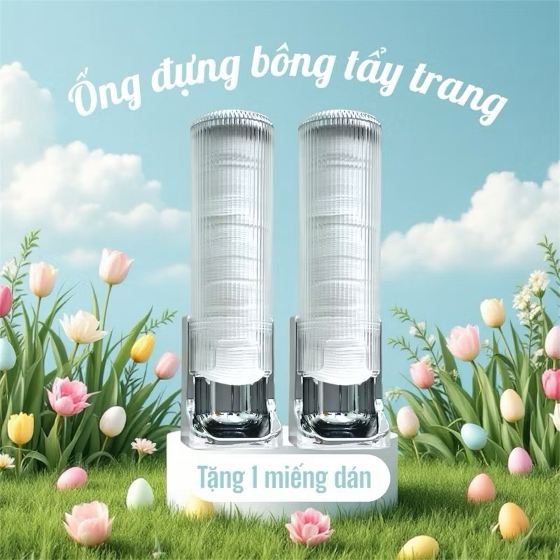 Vinasu - Ống đựng bông tẩy trang , hộp đựng bông tẩy trang tặng kèm miếng dán tường Vns303