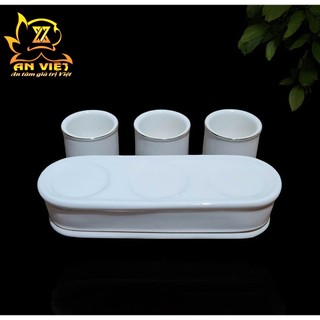 Bộ Áng 3 Ly Nước Gốm Sứ Men Trắng Viền Vàng- Nội Thất An Việt - 1515T