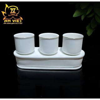 Bộ Áng 3 Ly Nước Gốm Sứ Men Trắng Viền Vàng- Nội Thất An Việt - 1515T
