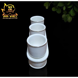 Bộ Áng 3 Ly Nước Gốm Sứ Men Trắng Viền Vàng- Nội Thất An Việt - 1515T