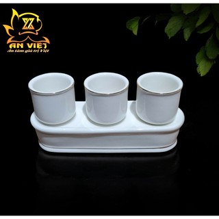 Bộ Áng 3 Ly Nước Gốm Sứ Men Trắng Viền Vàng- Nội Thất An Việt - 1515T