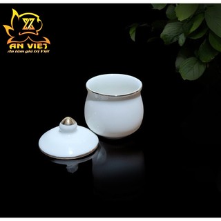 Bộ Áng 3 Ly Nước Có Nắp Gốm Sứ Men Trắng Viền Vàng - Nội Thất An Việt - 1515T