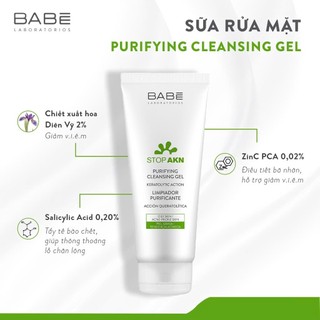Sữa Rửa Mặt Babe Stop Akn Purifying Cleansing Gel 200ml Cho Da Mụn