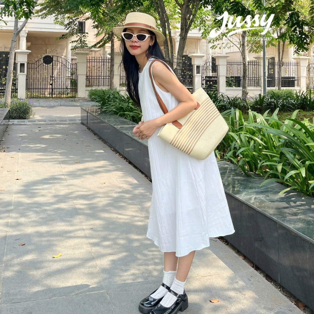 Combo Túi Mũ Cói Hàn Quốc Hot Trend JTUI04 và JCB09 Jussy Official Set Mũ Cói Rộng Vành Che Nắng Kèm Túi Cói Du Lịch