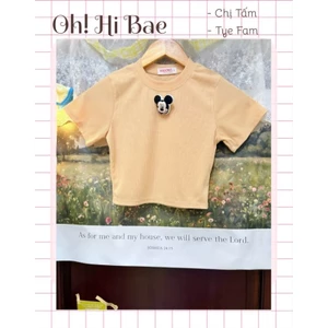 Áo crop top thun gân kèm tag mickey