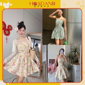 Váy Cúp Ngực Bồng Xoè Hoa Nhí Chun Lưng Có Quần Bảo Hộ Váy Đi Biển Đi Chơi sẵn hàng kèm video