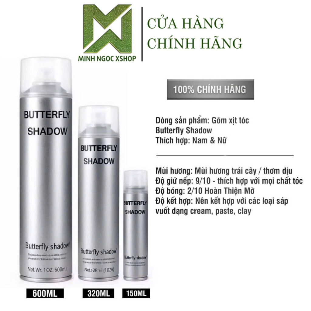 Ảnh Gôm bạc xịt tóc giữ nếp tạo kiểu nam nữ Butterfly Shadow - Vitalycil 150ML - 320ML - 600ML 1