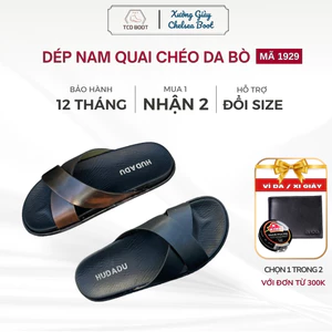 Dép Nam Quai Chéo Da Bò Cao Cấp, Dép Lê Quai Chéo Nam Chất Liệu Cao Cấp Đế Cao Su 2 Lớp Chống Đau Chân Chống Trơn Trượt