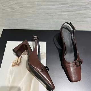 Giày sandal cao gót mũi vuông 5P và 7P 4 màu xinh xắn , đáng iu Giày Bánh Bèo mã SandalBeltmuivuong