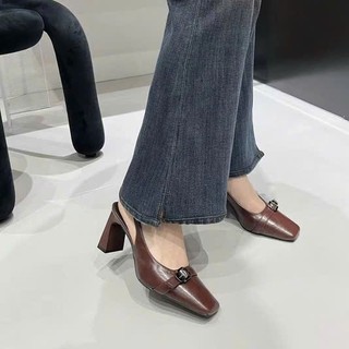 Giày sandal cao gót mũi  vuông 5P và 7P 4 màu Xinh Xắn và tôn dáng Giày Bánh Bèo mã SandalBeltmuivuong
