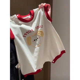 Bodysuit viền gấu con cute dễ thương cotton mát mẻ mùa hè cho bé phong cách hàn quốc