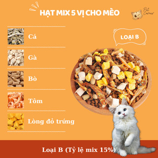 Hạt mix cao cấp cho mèo trộn thịt bò, gà, tôm, cá, lòng đỏ trứng, rau củ quả - Thức ăn hạt cho mèo kén ăn