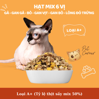 Hạt mix cao cấp cho mèo trộn thịt bò, gà, tôm, cá, lòng đỏ trứng, rau củ quả - Thức ăn hạt cho mèo kén ăn