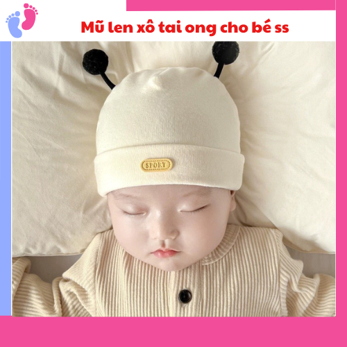 Mũ cotton chùm đầu gắn tai ong đáng yêu cho bé saubabi