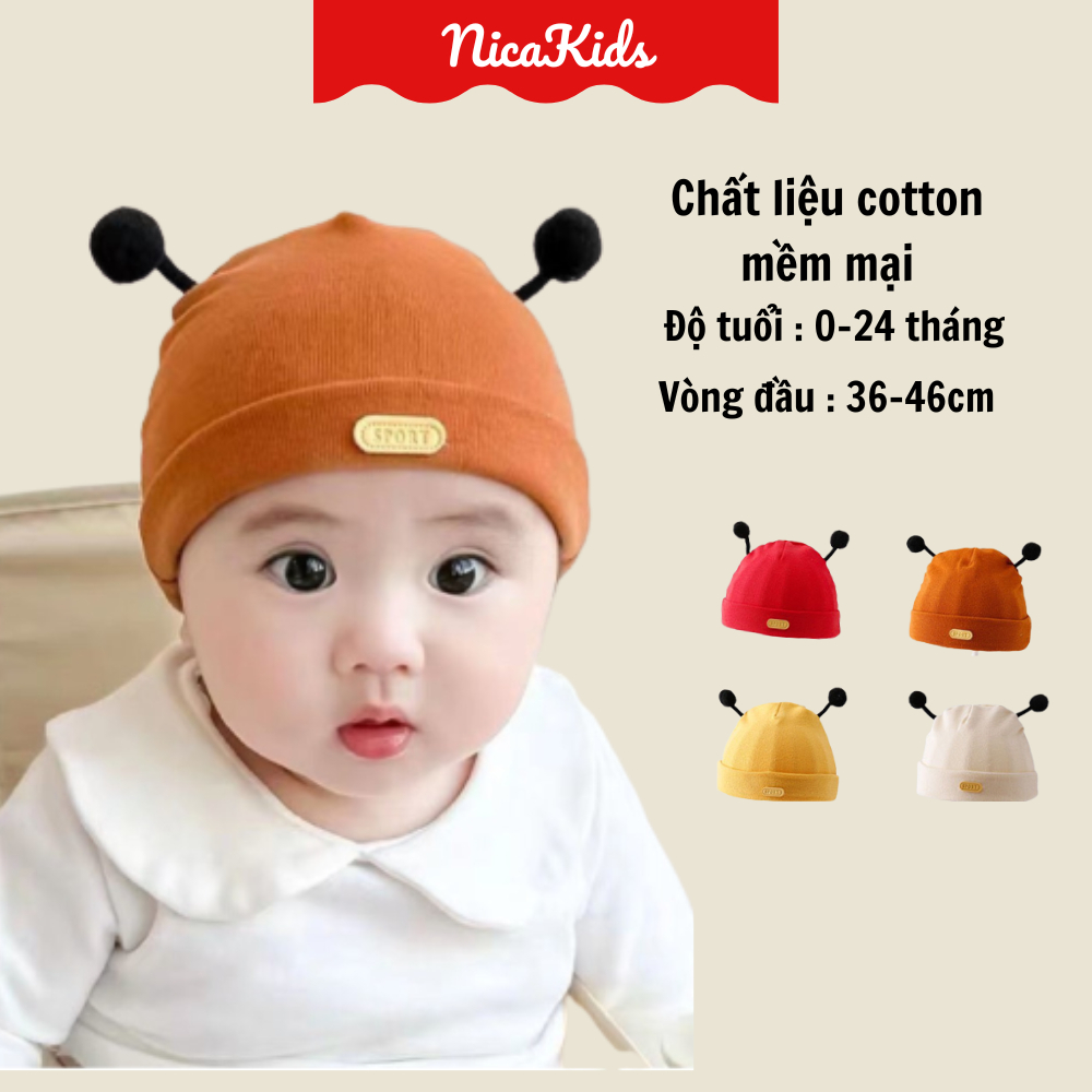 Mũ cotton chùm đầu gắn tai ong đáng yêu cho bé saubabi