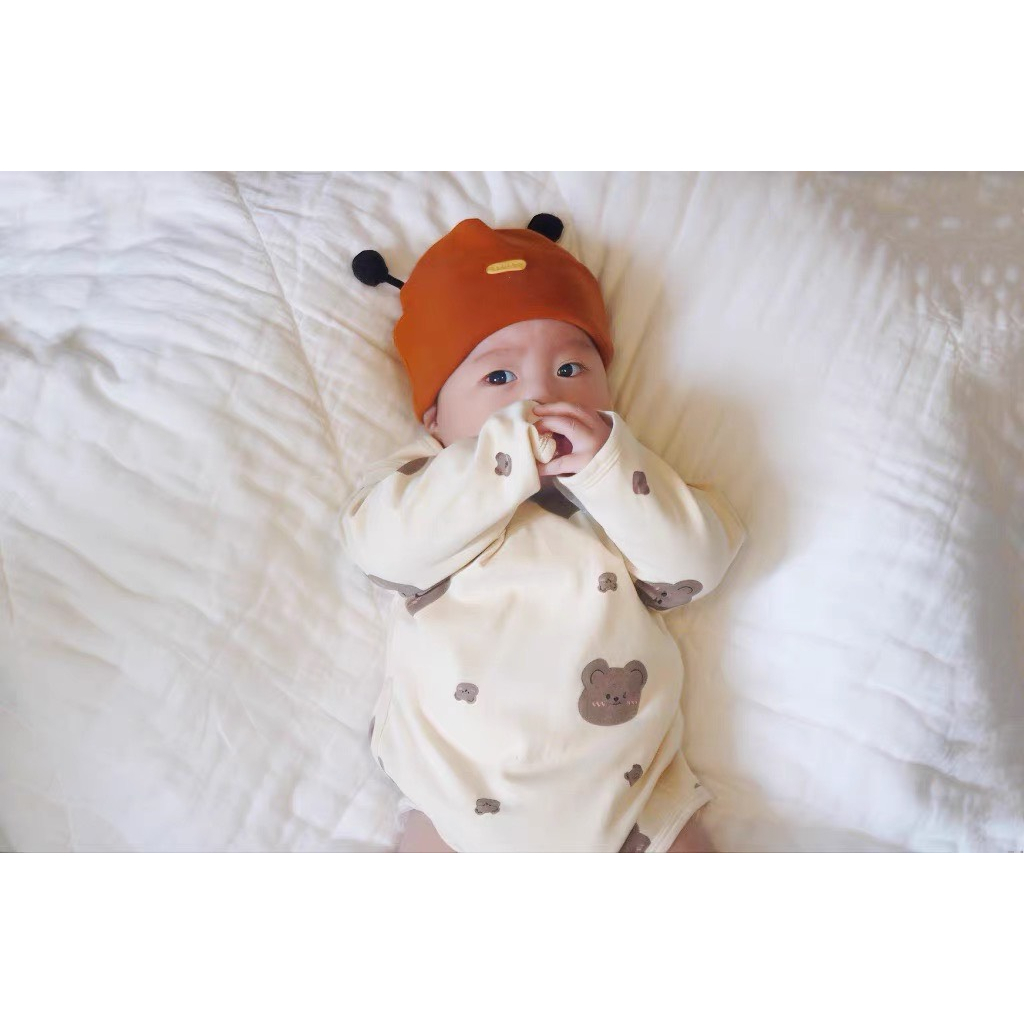 Mũ cotton chùm đầu gắn tai ong đáng yêu cho bé saubabi
