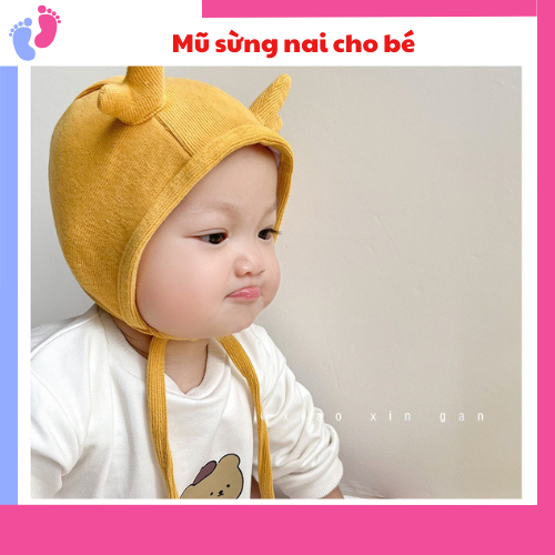Mũ Beanie Màu Trơn Đính Sừng Nai Đáng Yêu Hợp Mùa Đông saubabi