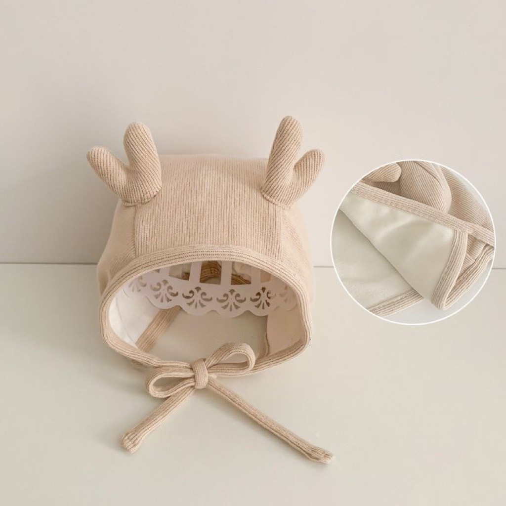 Mũ Beanie Màu Trơn Đính Sừng Nai Đáng Yêu Hợp Mùa Đông saubabi