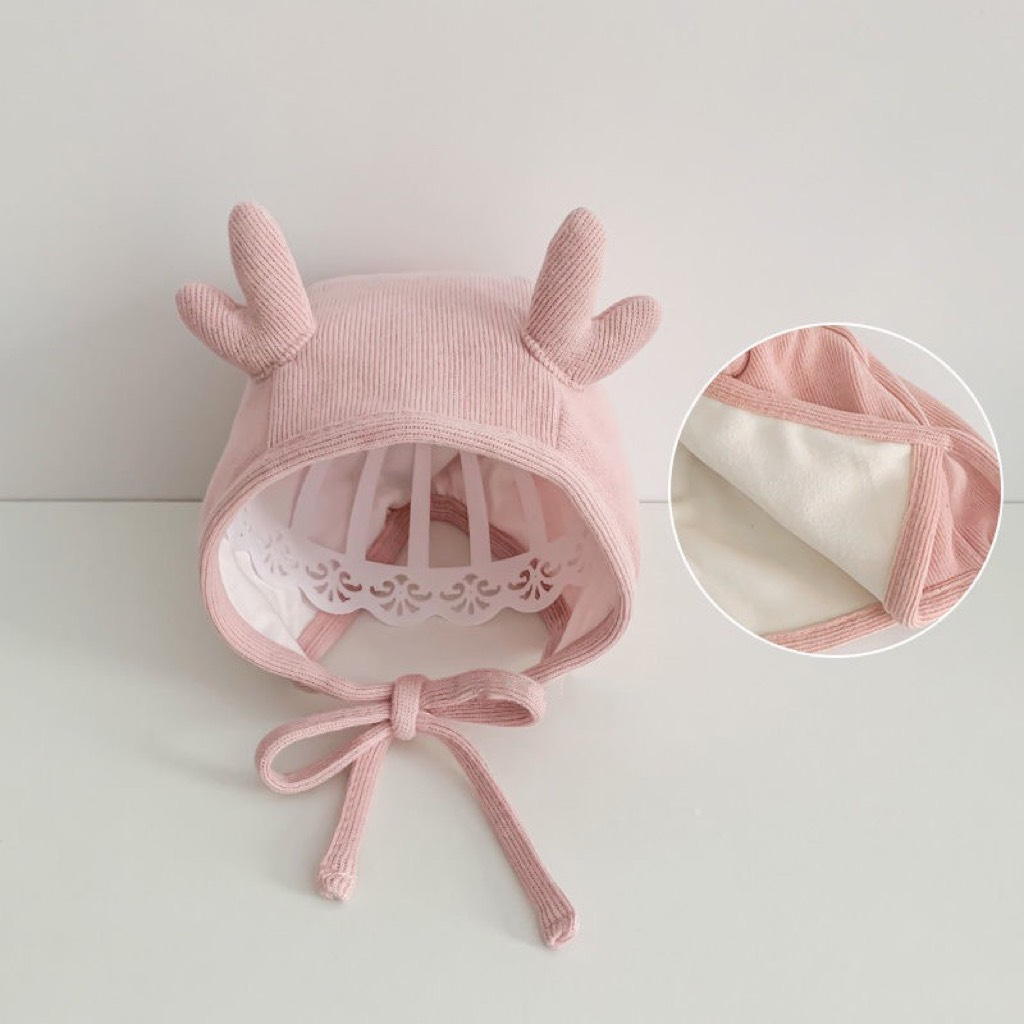 Mũ Beanie Màu Trơn Đính Sừng Nai Đáng Yêu Hợp Mùa Đông saubabi