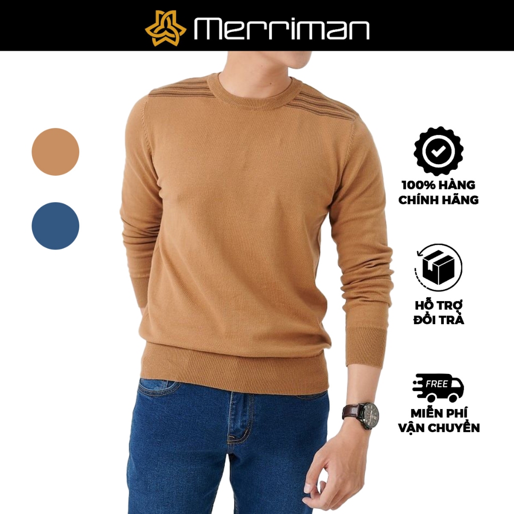 MERRIMAN SALE - Áo Len Nam Cao Cấp Dài Tay, Màu Nâu, Xanh Dương, Họa Tiết Trơn, Form Regular