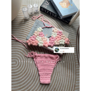 Set bikini hoa ngực đính ngọc trai dành cho nữ