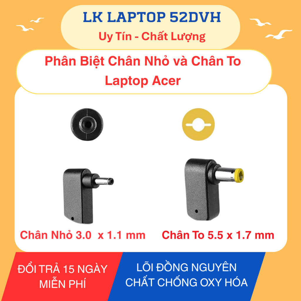 [GÓI BẢO HÀNH 24 THÁNG] cho Sạc Laptop Acer 19V 2.37A 3.42A 4.74A 45W 65W 90W Chân Nhỏ Chân To Acer Travelmate New 100%