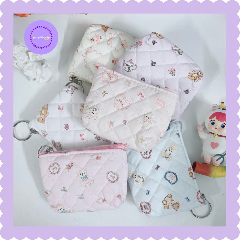 Ví Mini Hình Gấu Vintage Màu Pastel Đựng Tiền Lẻ, Đồ Dùng Cá Nhân Purpleheartbora