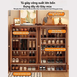 Tủ Giày Gỗ Tre Chống Ốn Kệ Giày Nhựa Dệt Rattan Nhiều Tầng Dung Lượng Lớn