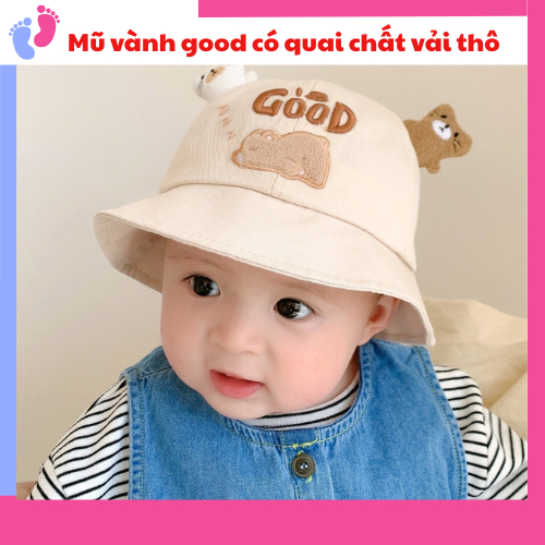 Nón/Mũ vành tai gấu GOOD không kèm chắn giọt có quai chống tuột cho bé 0-3 tuổi saubabi