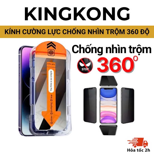 Ảnh Kính cường lực tự dán chống nhìn trộm 360 độ KINGKONG K360 có khung tự dán cho Iphone 11 12 13 14 15 16 Pro Plus Promax 1